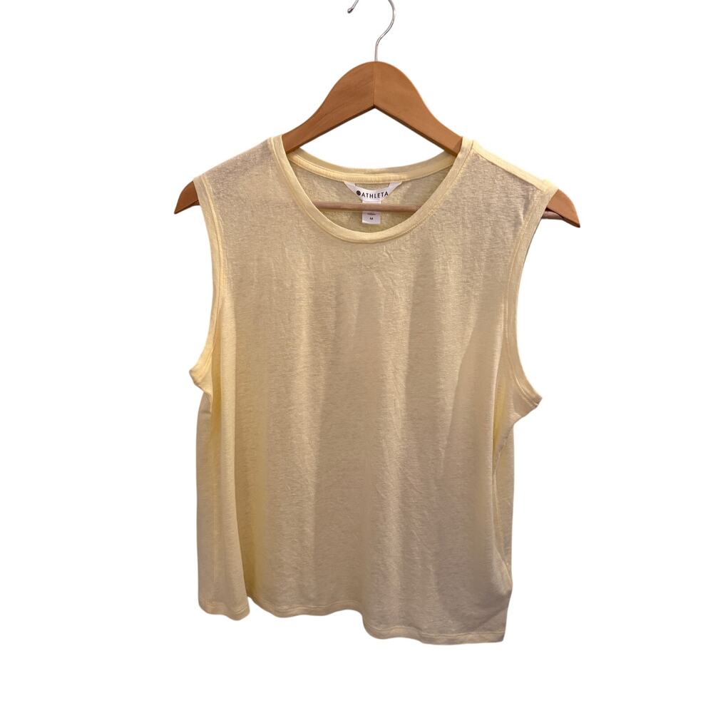 NWT Athleta Getaway Linen Blend Muscle Tank Medium Lemon Yellow Sleeveless
